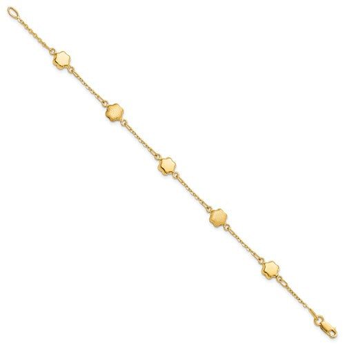 14K Yellow Gold Alternating Shiny and Matte Flower Link Bracelet - HK Jewels