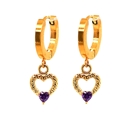 Surgical Steel Purple Heart Huggies - HK Jewels