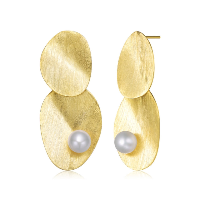 Sterling Silver Gold Plated with Freshwater Pearl Earrings - HK Jewels