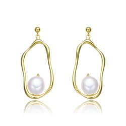 Sterling Silver with Gold Plating and Freshwater Curvy Dangling Earrings - HK Jewels