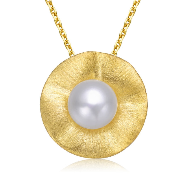 Sterling Silver Gold Plated with Freshwater Pearl Curvy Pendant - HK Jewels