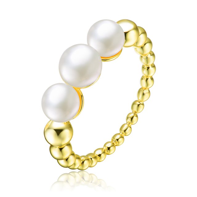 Sterling Silver with Gold Plated and 4.5MM 3 Fresh Water Pearls Ring - HK Jewels