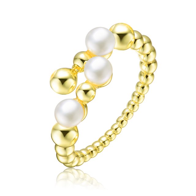 Sterling Silver with Gold Plated and 4MM Fresh Water Pearl Modern Ring - HK Jewels