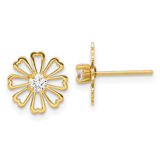 14k CZ Children's Flower Post Earrings - HK Jewels