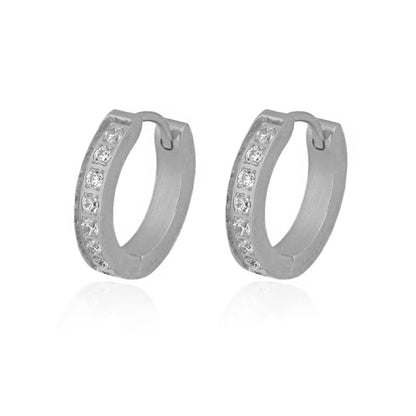 Surgical Steel CZ Hoop Earrings (Rhodium) - HK Jewels