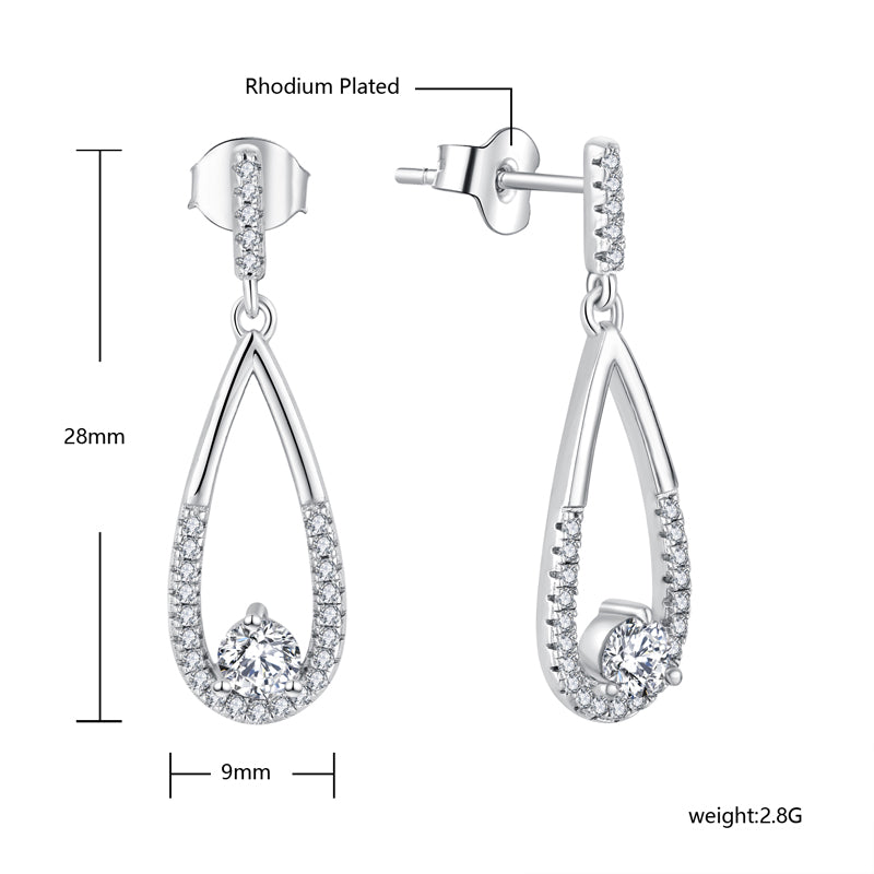 Sterling Silver Micropave Narrow Teardrop Earring - HK Jewels