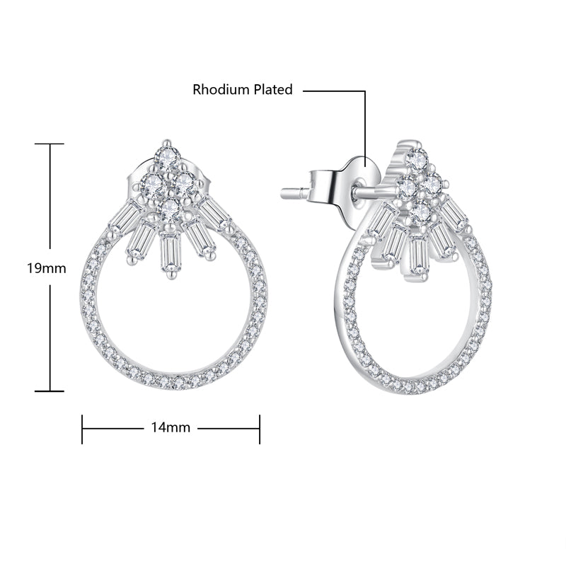 Sterling Silver Micropave Round and Baguette CZ Stud Earrings - HK Jewels