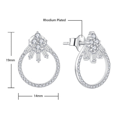 Sterling Silver Micropave Round and Baguette CZ Stud Earrings - HK Jewels