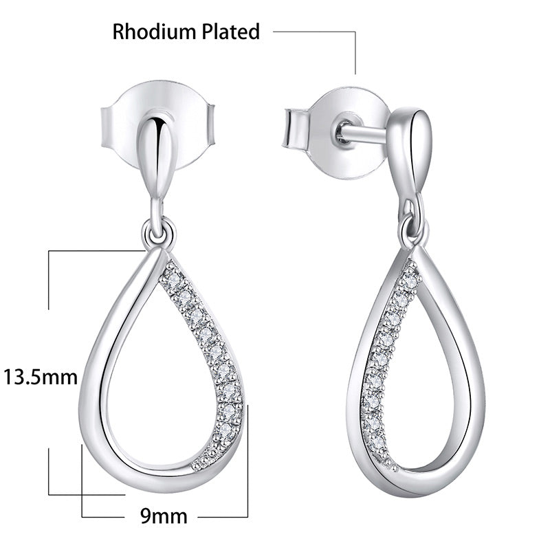 Sterling Silver Micropave Small Half CZ Teardrop Earring - HK Jewels