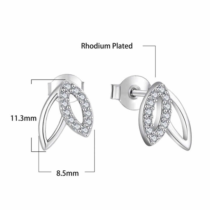 Sterling Silver Micropave Double Marquis (Leaf) Stud Earrings - HK Jewels