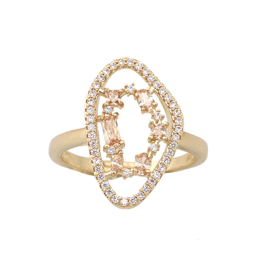 Gold Plated Ring In Natural Stone Shape With Micropave Stones - HK Jewels