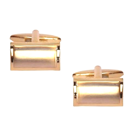 Shiny Edge Brushed Gold Plated Rectangular Curved Cufflinks - HK Jewels