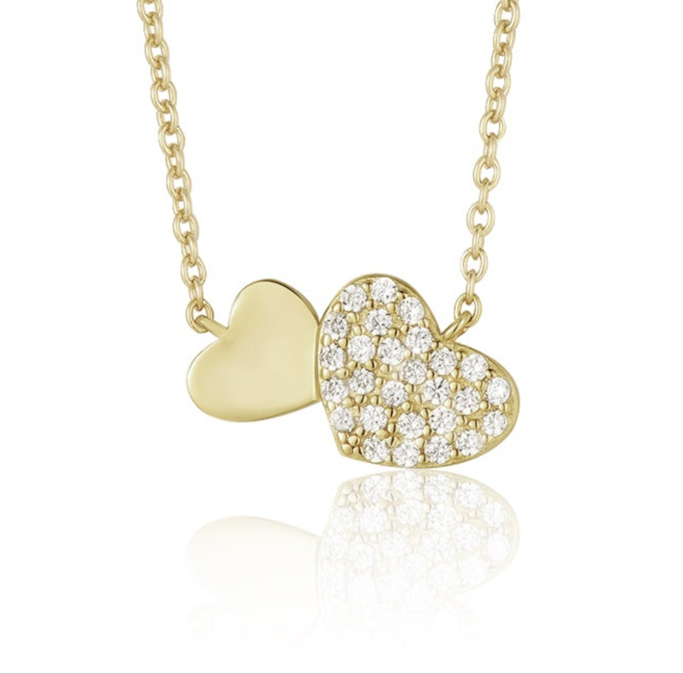 Gold Plated Sterling Silver Double Heart Necklace - HK Jewels
