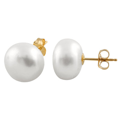 Freshwater Button Pearl Studs With 14k Earring Backs - HK Jewels