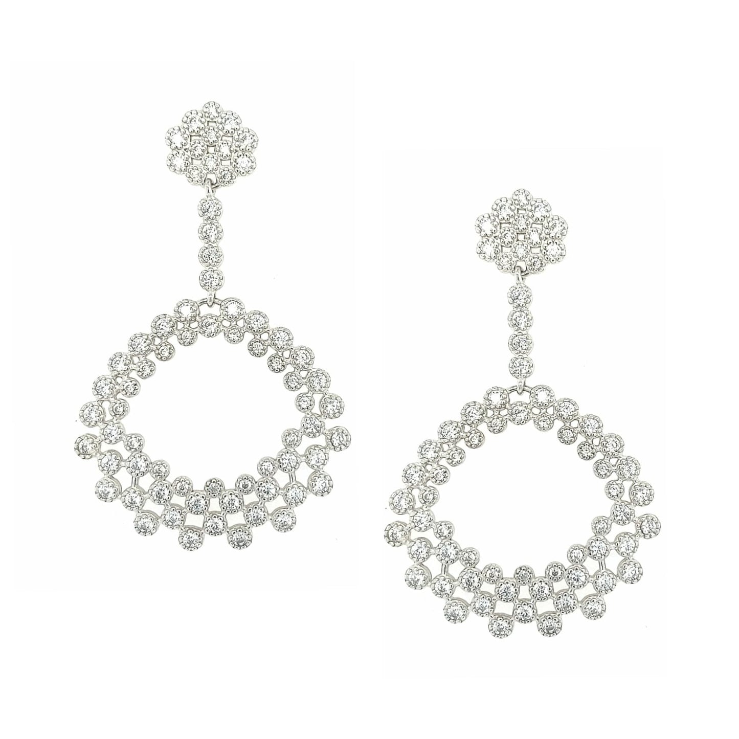 Sterling Silver CZ Round Design Earring - HK Jewels