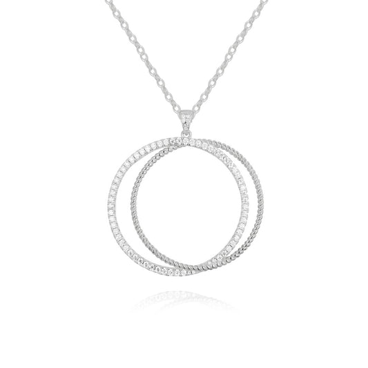 Sterling Silver Interlocking Circles With CZ's Pendant - HK Jewels