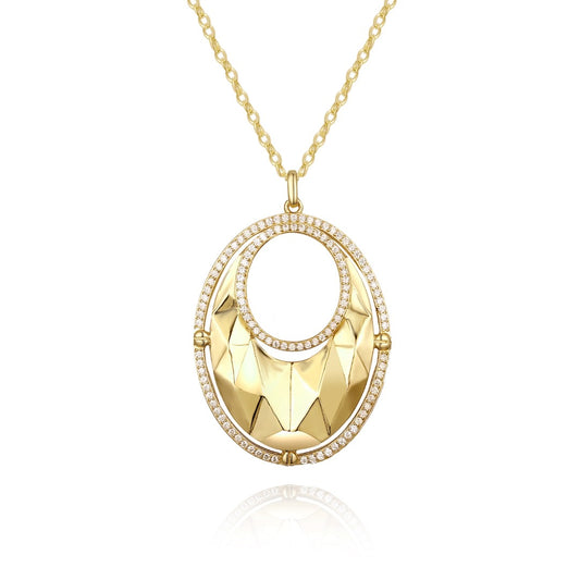Sterling Silver Gold Plated Oval CZ Pendant - HK Jewels