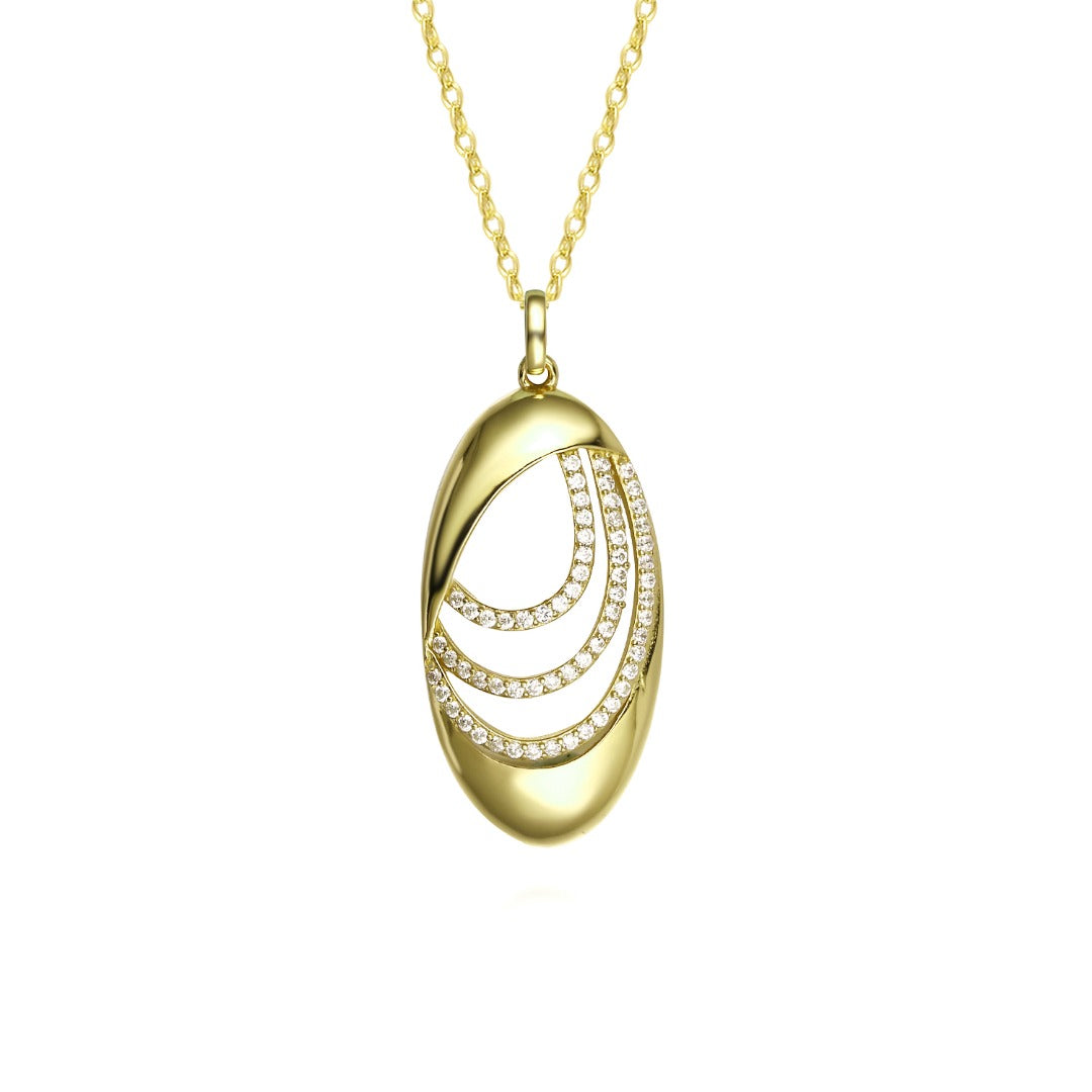 Sterling Silver Gold Plated Oval With CZ's Pendant - HK Jewels