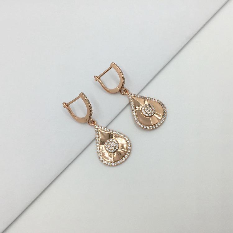 Rose Gold / Gold Plated Sterling Silver Teardop With Center CZs Earring - HK Jewels