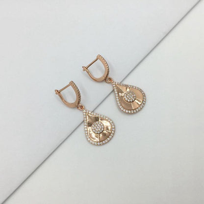 Rose Gold / Gold Plated Sterling Silver Teardop With Center CZs Earring - HK Jewels