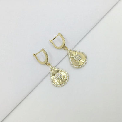 Rose Gold / Gold Plated Sterling Silver Teardop With Center CZs Earring - HK Jewels