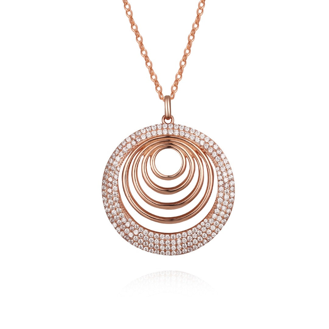 Sterling Silver Rose Gold Plated Circles CZ Pendant - HK Jewels