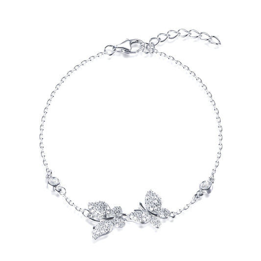 Sterling Silver Double Butterfly Bracelet - HK Jewels