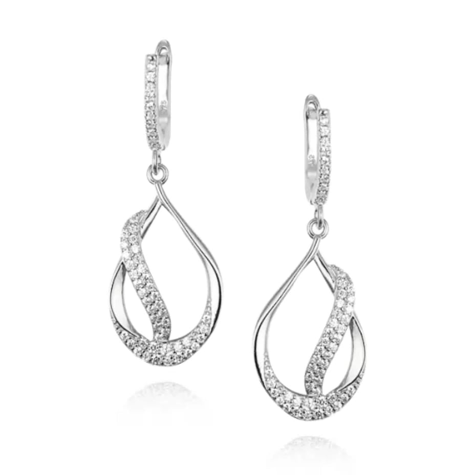 Sterling Silver Teardrop With CZ Diagonal Line Earring - HK Jewels