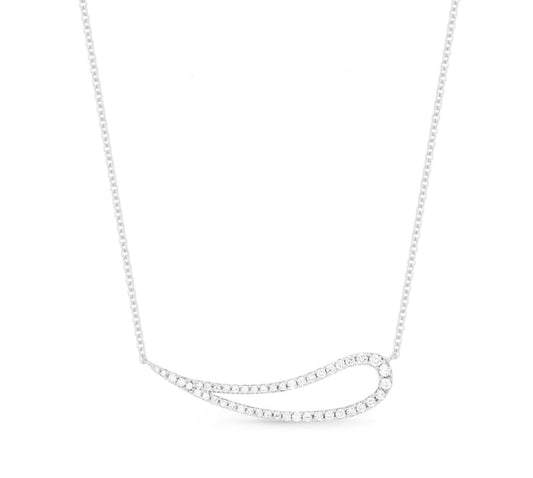 Sterling Silver Horizontal Curved Teardrop Necklace - HK Jewels
