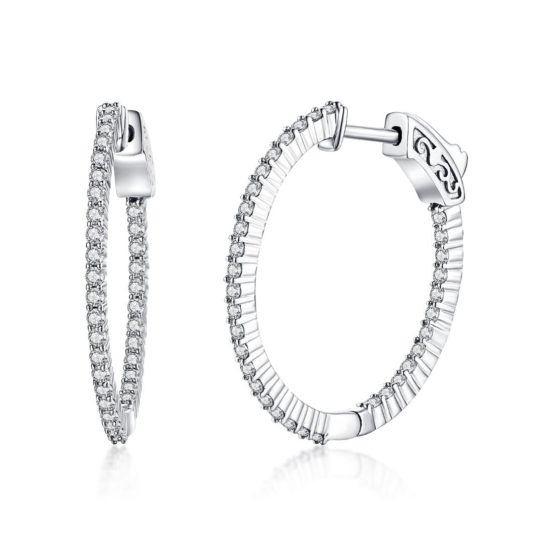 27.5MM Oval Hoop Earrings with 1.5mm CZs - HK Jewels