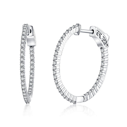 27.5MM Oval Hoop Earrings with 1.5mm CZs - HK Jewels