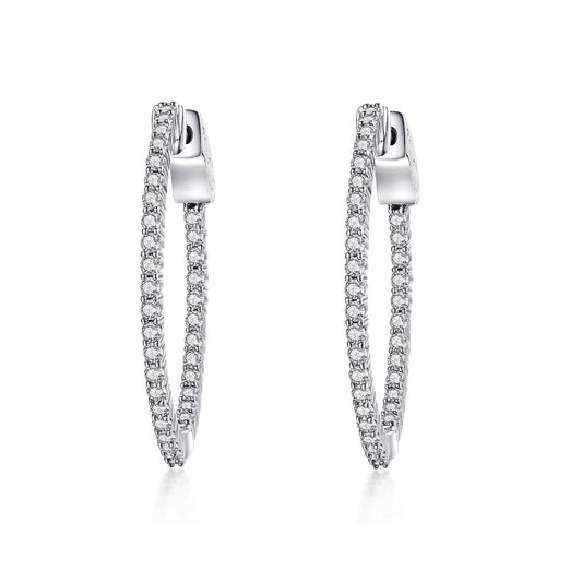 27.5MM Oval Hoop Earrings with 1.5mm CZs - HK Jewels