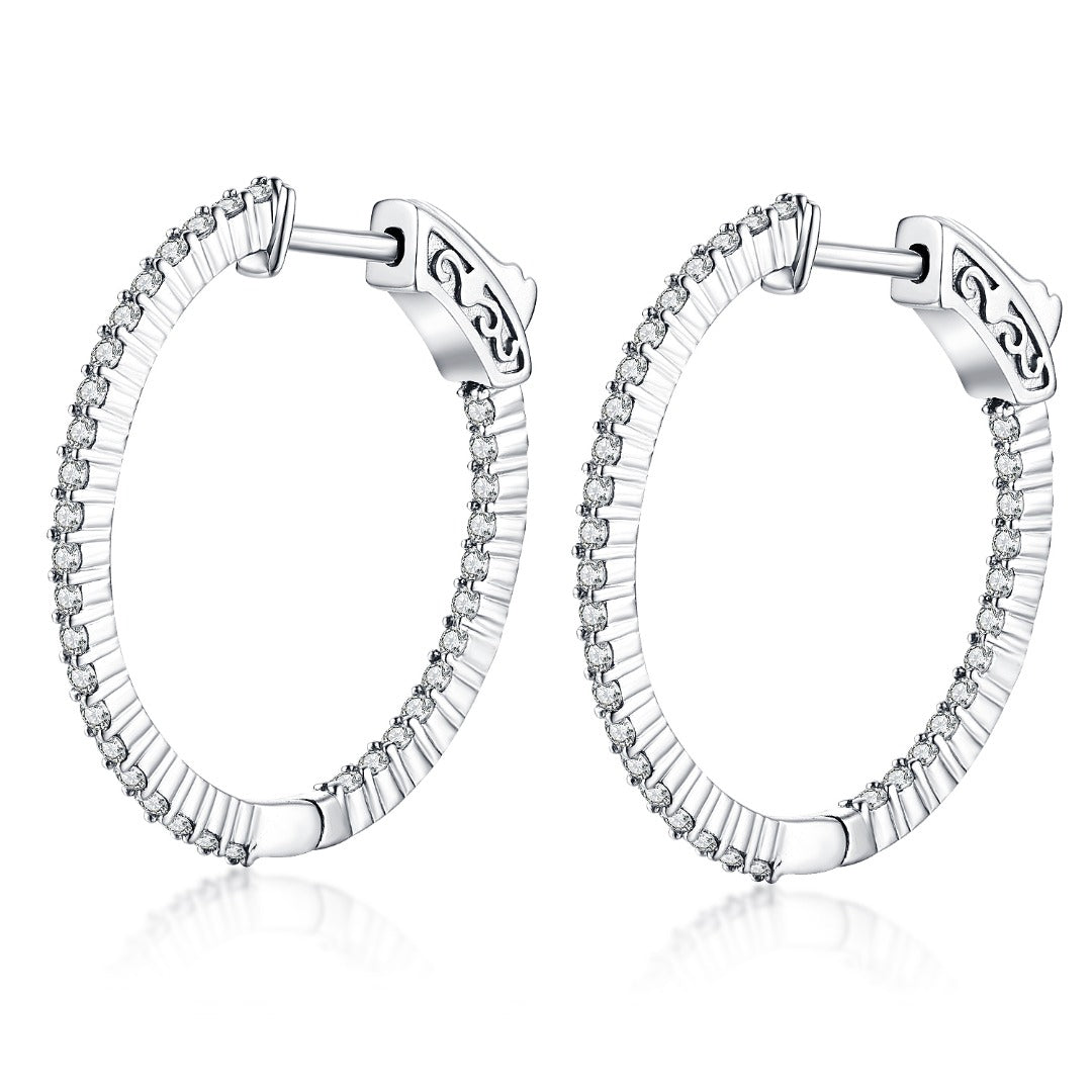 27.5MM Oval Hoop Earrings with 1.5mm CZs - HK Jewels