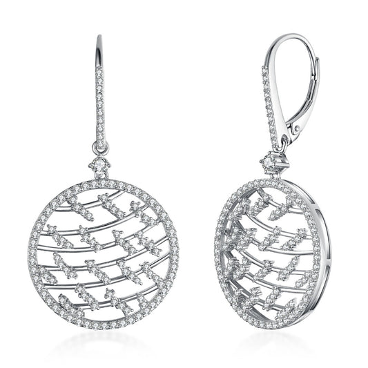 Sterling Silver Outlined CZ Circle And Floating CZ Bars Earring - HK Jewels