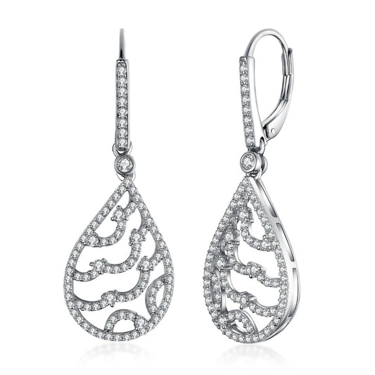 Sterling Silver Wavy Micropave CZ Teardrop Earring - HK Jewels