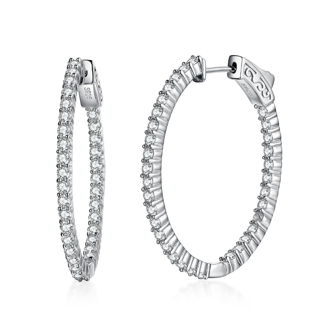 Sterling Silver Oval Shaped CZ Hoops - HK Jewels