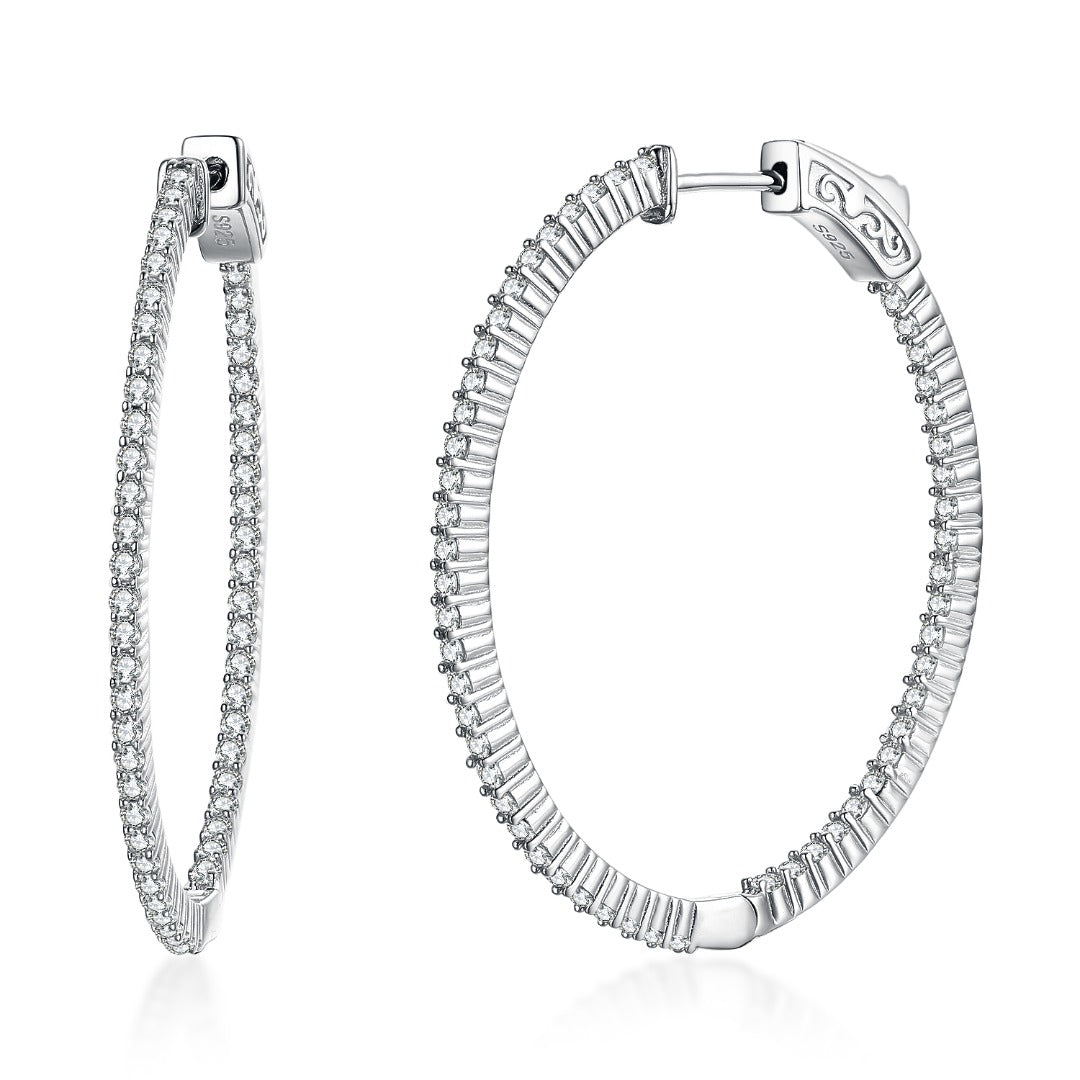 Sterling Silver Oval Shaped CZ Hoops - HK Jewels