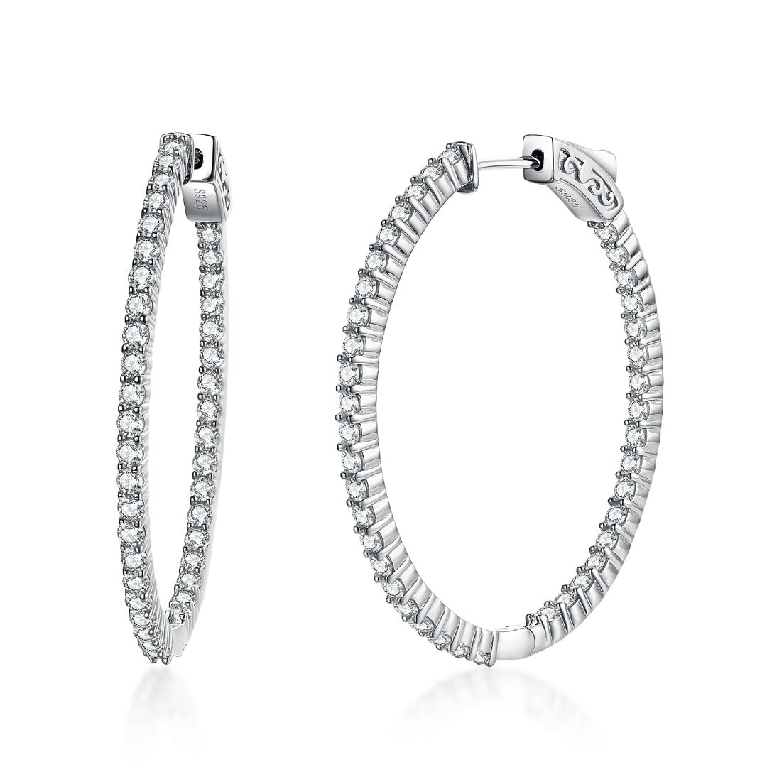 Sterling Silver Oval Shaped CZ Hoops - HK Jewels