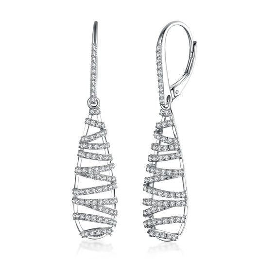 Sterling Silver Drizzled Micropave CZ Stones On Rounded Teardrop Earring - HK Jewels