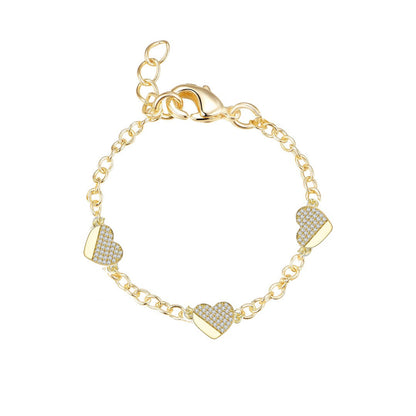 Gold Plated Sterling Silver ¾ Micropave Heart CZ Bracelet - HK Jewels