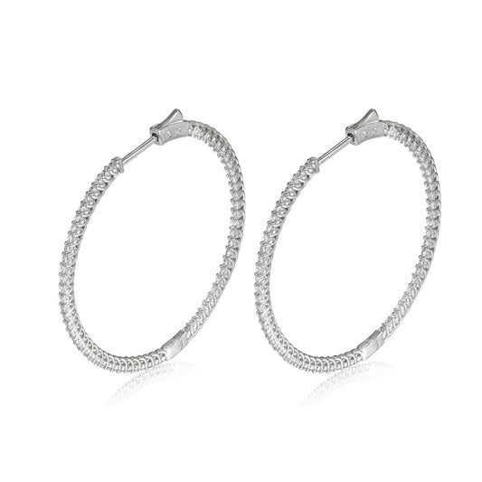 Sterling Silver Two Inch Round CZ Hoop Earrings - HK Jewels