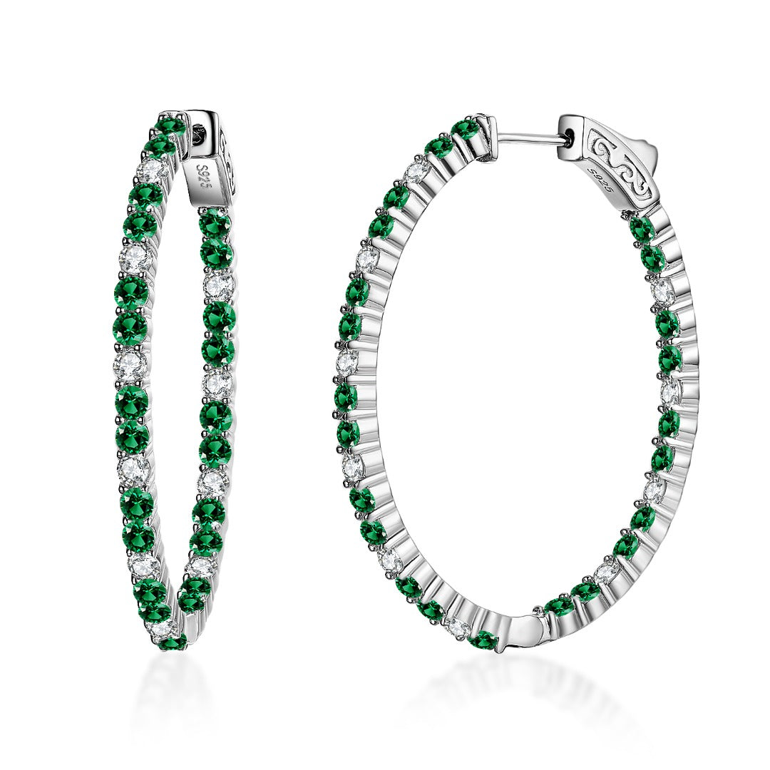 Sterling Silver Oval Emerald, Ruby and Sapphire CZ Hoops - HK Jewels