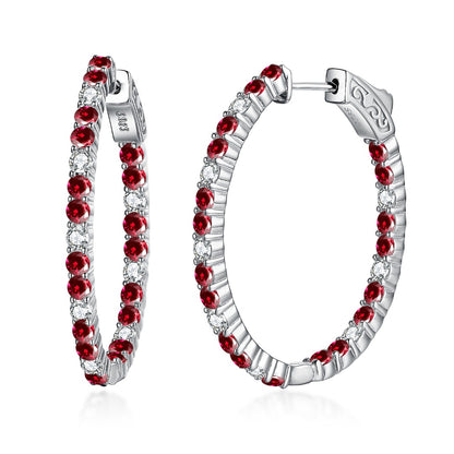 Sterling Silver Oval Emerald, Ruby and Sapphire CZ Hoops - HK Jewels