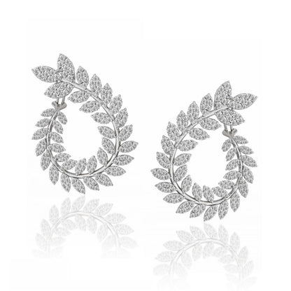 Sterling Silver Olive Wreath CZ Earring - HK Jewels