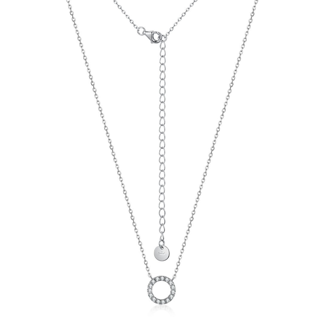 Sterling Silver Micropave Small Circle Necklace - HK Jewels