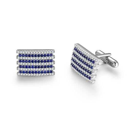 Rectangular Clear and Sapphire CZ Striped Four Row Cufflinks - HK Jewels