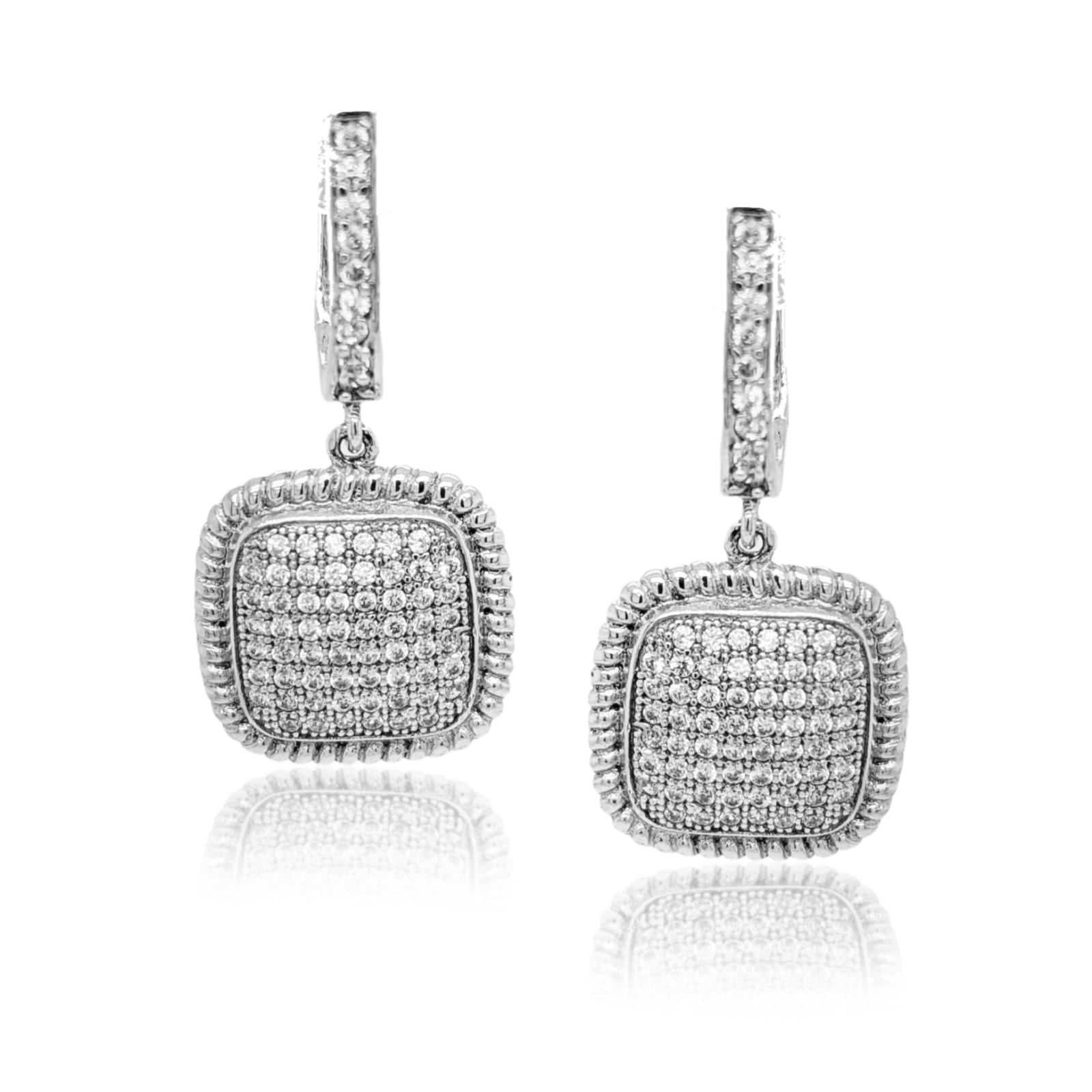 Sterling Silver Micropave CZ Cushion Square Earrings - HK Jewels