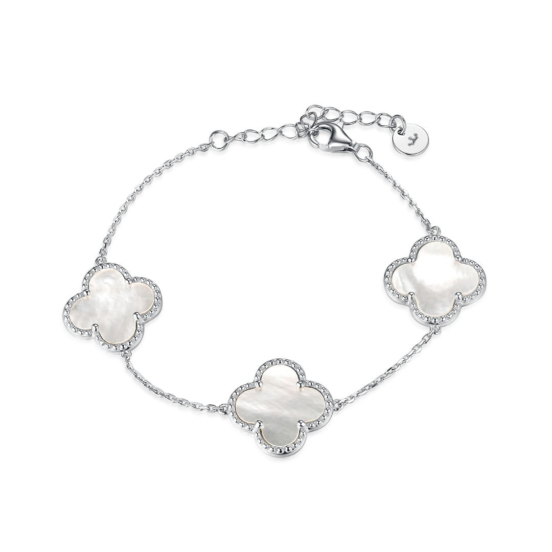 Sterling Silver Mother of Pearl Clover Bracelet - HK Jewels