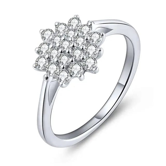 Rhodium Plated Sterling Silver CZ Flower Ring