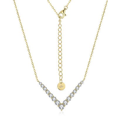 Sterling Silver V Shaped Graduated CZ Bar Necklace - HK Jewels